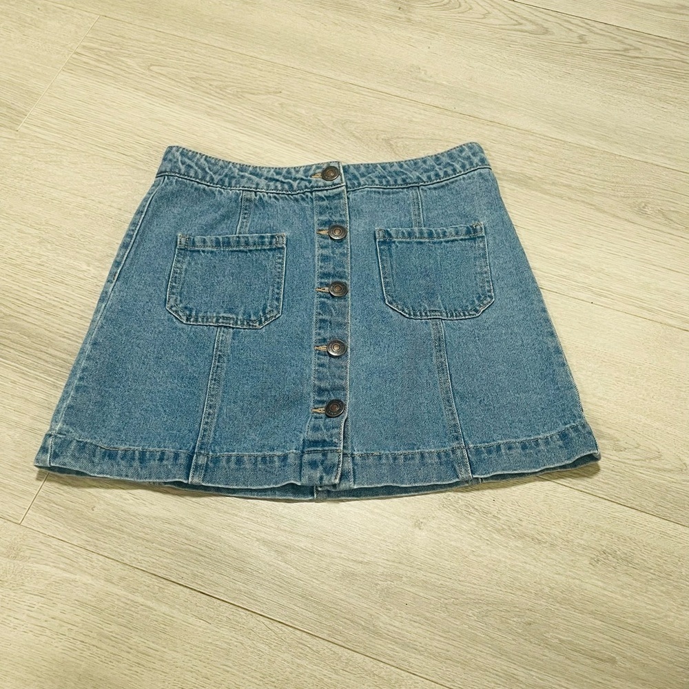 Forever 21 Denim Button-Front Mini Skirt Blue A-Line Medium Wash M